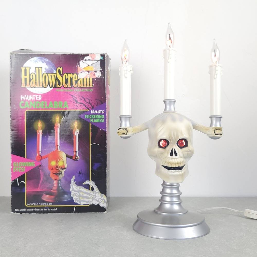 Vtg Trendmasters Haunted Skull Candelabra Lamp Halloween Spooky Gothic Decor 90s